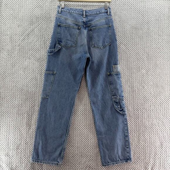 Zara Jeans Womens 4 Blue Medium Wash Cargo Carpenter Straight Legh High Rise - Picture 6 of 13